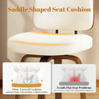 Counter Height Bar Stools Set of 3, 26+inch Swivel Faux Leather Barstool with Back, Upholstered Mid-Century Modern Bar Chairs with Bent Wood Legs for Kitchen Counter, Dining Room, Cream White