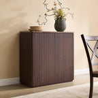 Fluted 2 Doors Sideboard Cabinet with Storage, 34" Wooden Credenza with Shelves, Faux Marble-Top Coffee Bar Console Table, Modern Buffet Cabinet for Dining, Kitchen, Living Room, Entryway, Dark Oak