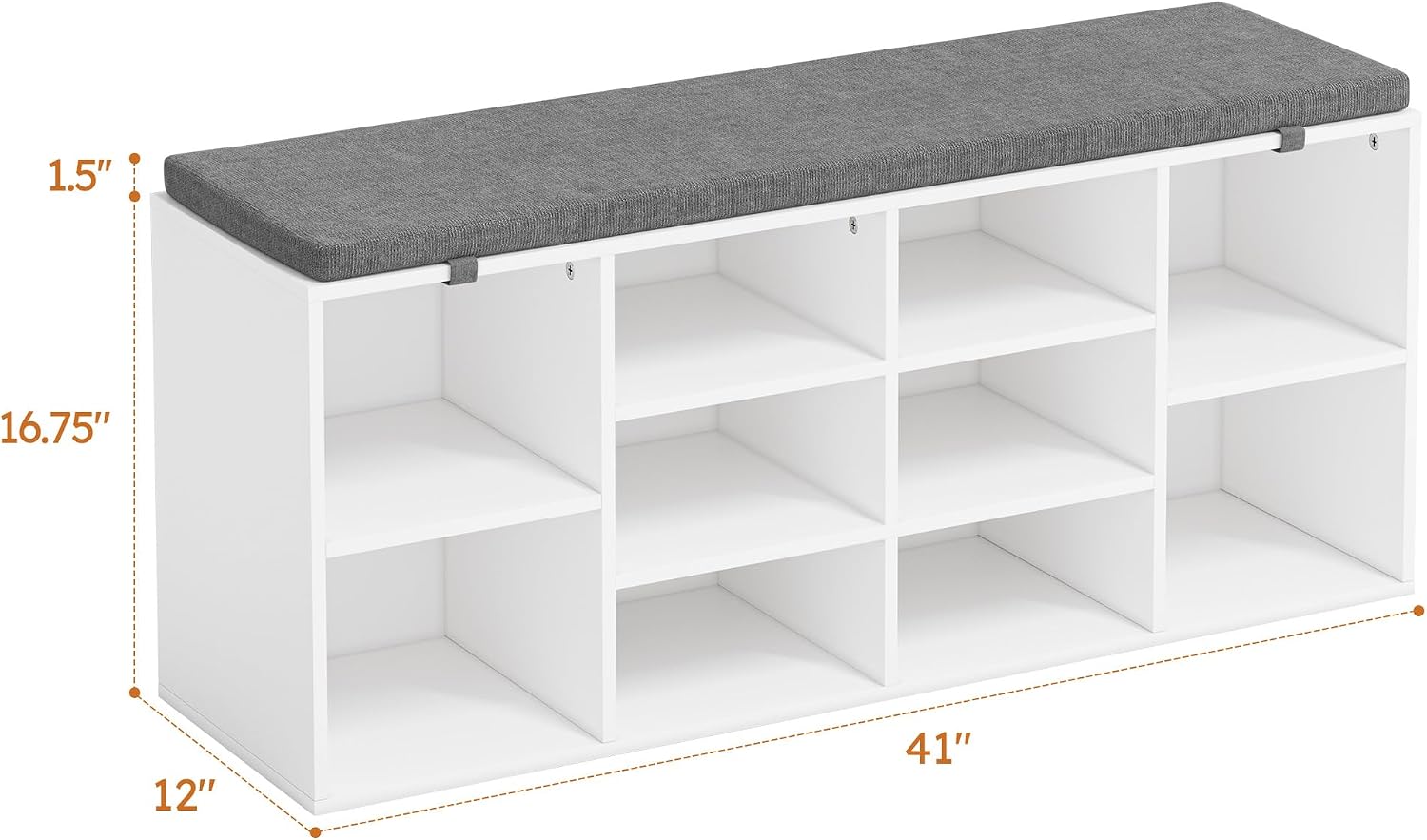 41" Shoe Storage Bench with Cushion, Entryway Shoe Rack with 10 Cubbies, Multifunctional Shoe Organizer Bench for Hallway, Bedroom, Living Room, White