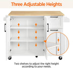 Yaheetech Kitchen Island with Drop-Leaf Breakfast Bar, 53" Width Kitchen Cart on 5 Universal Wheels with Rubberwood Top, Storage Cabinet, 3 Drawers, and Spice Rack for Dining Room, White
