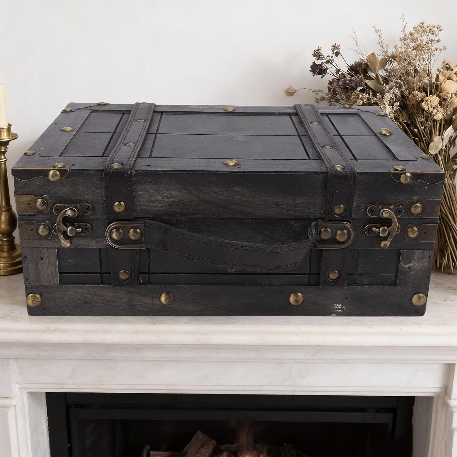 Wooden Chest Vintage Retro Storage Trunk for Home Decoration and Photography Props 30 X 19.5 X 12cm (1624B-01 Gray)