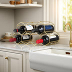 Buruis 9-Bottle Countertop Wine Rack, Honeycomb Metal Wine Holder, Gold | No Assembly Required, Space-Saving Wine Storage, Kitchen Bar Organizer, Red & White Wine Display, Modern Home Decor