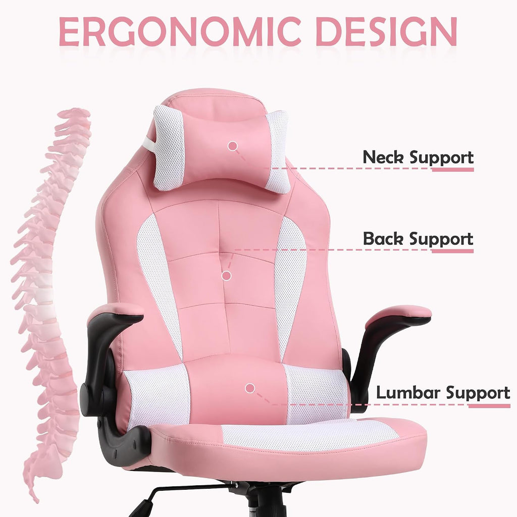 Gaming Chair with Headrest & Lumbar Support - Big & Tall, Height Adjustable, Ergonomic PC Gaming Chair in PU Leather