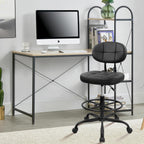 KLASIKA Leather Drafting Stool Chair with Ergonomic Backrest & Footrest, Adjustable Height 360° Swivel Rolling Stools, Tall Padded Seat Office Chair for Standing Desk, Shop, Drawing, Black, 2 Pack
