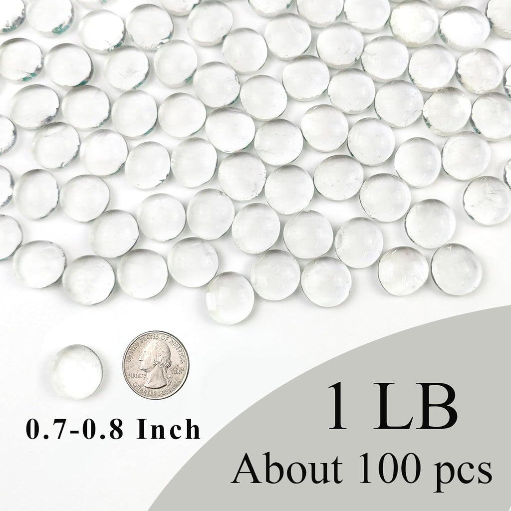 FANTIAN 1lb Clear Glass Beads for Vases, 100 Pcs Glass Pebbles, Clear Flat Glass Marbles for Vase Filler Flower Candle Crafts Centerpieces and Wedding Decoration