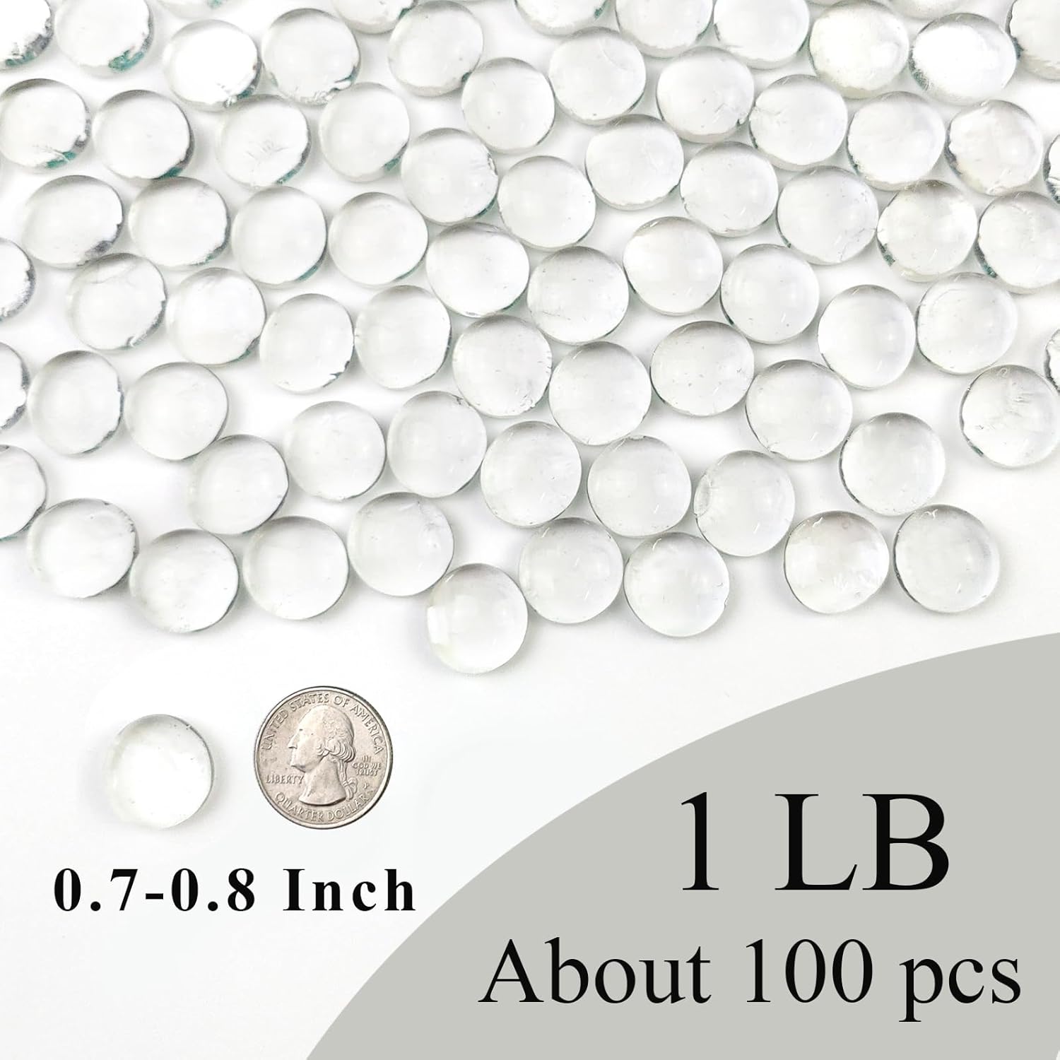 FANTIAN 1lb Clear Glass Beads for Vases, 100 Pcs Glass Pebbles, Clear Flat Glass Marbles for Vase Filler Flower Candle Crafts Centerpieces and Wedding Decoration