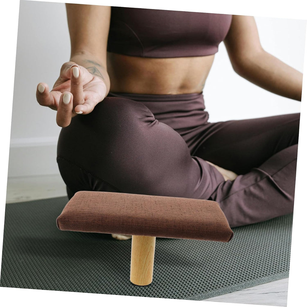 STOBAZA Wooden Zen Stool Kneeling Bench with Comfortable Sitting Posture and Stable Support, Coffee Color, Cotton Cloth Cushion, for Home Decor and Office Meditation Practice