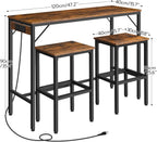 HOOBRO Bar Table and Chairs Set, 47.2" Dining Table Set with Power Outlet, 3-Piece Pub Table Set, Kitchen Bar Height Table with Stools of 2, Space Saving for Living Room, Rustic Brown BF46UBT01