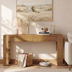 LITTLE TREE 63" Solid Wood Console Table, Farmhouse Entryway Table with 2 Drawers and U-Shaped Legs, Long Sofa Table Behind Couch for Entrance, Hallway, Living Room, Foyer