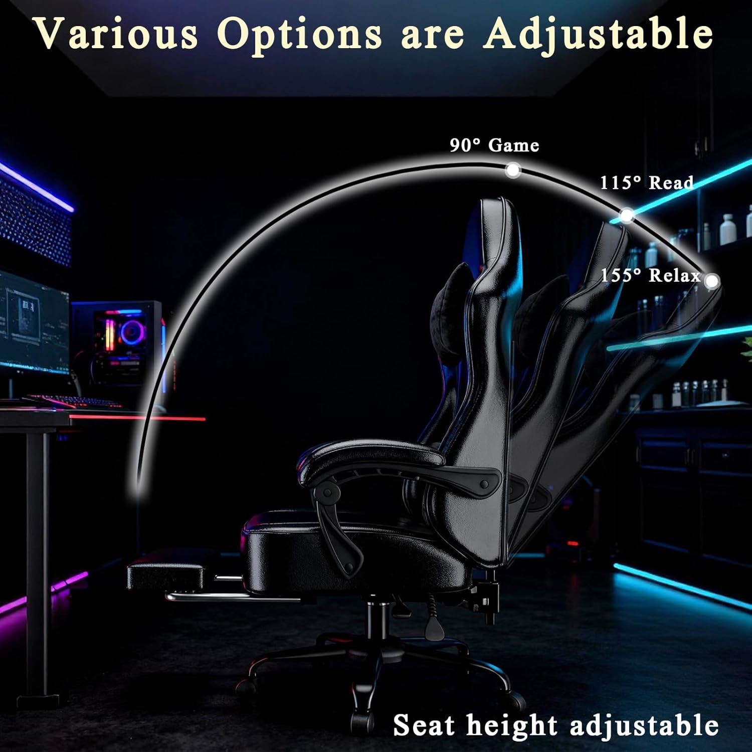 Gaming Chair with Pocket Spring Cushion and Footrest, Ergonomic Computer Chair for Adults, Breathable PU Leather Game Chair