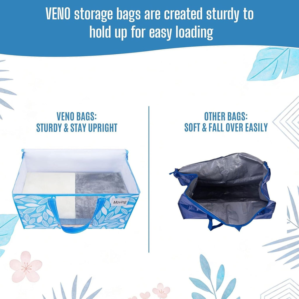 VENO 6 Pack Heavy Duty Moving Bags, Clothes and Comforter Storage Bags with Clear Window, College Dorm Essentials Packing Supplies, Foldable Boxes Alternative (Spring Breeze, 6 Pack)