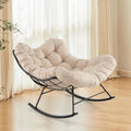 Giantex Outdoor Rocking Chair, Indoor Oversized Egg Papasan Chair with Padded Cushion, Patio Rocker Chair w/Metal Frame for Porch Garden Backyard, 450 lbs Capacity, Beige