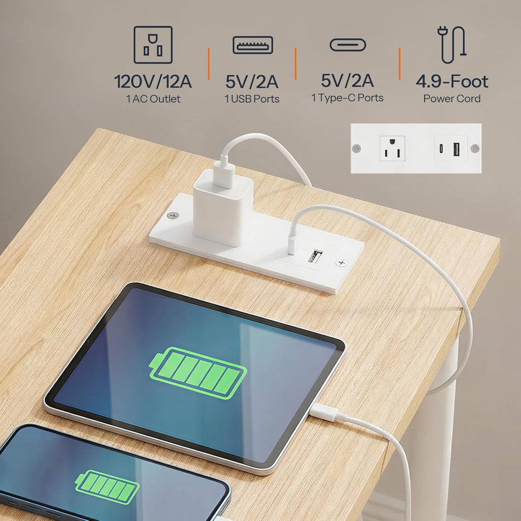 HOOBRO Side Table with Charging Station, End Table with USB Port and Outlet, Nightstand with 2-Layer Storage Shelves for Small Spaces, Living Room, Bedroom, Stable Frame, Natural and White WN09UBZ01