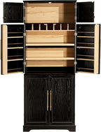Farmhouse Pantry Cabinet with 8 Door Shelves and Adjustable Shelves, Tall Storage Cabinet with Hidden Drawer and Wine Rack, Versatile Wood Cupboard for Kitchen, Dining, Bathroom (Ash Black)