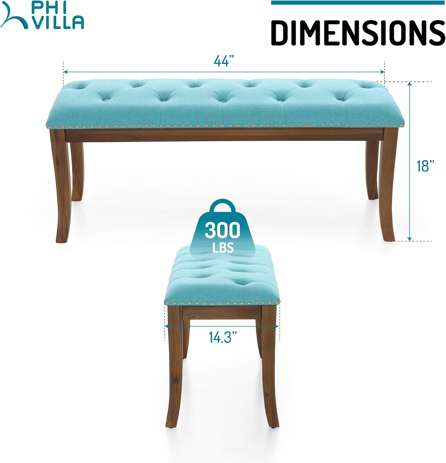 PHI VILLA Bench for Bedroom End of Bed - Dining Bench with Sturdy Wood Legs, Extra-Long Upholstered Tufted Bed Bench Seat, Farmhouse Entryway Bench