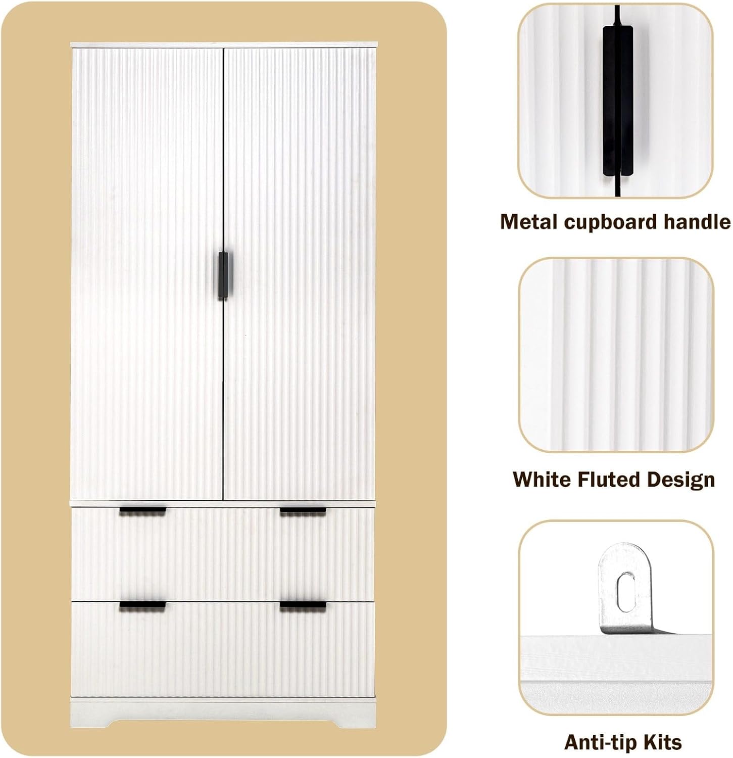 72" Fluted Kitchen Pantry Cabinet, Modern Storage Organizer with 2 Spacious Drawers & 8-Door Spice Racks, Freestanding MDF Cabinet for Kitchen, Bathroom