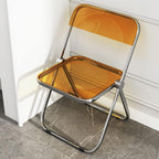 Transparent Folding Chair Modern Dining with Chrome Frame Acrylic Chair PC Plastic Living Room Seat(Yellow)