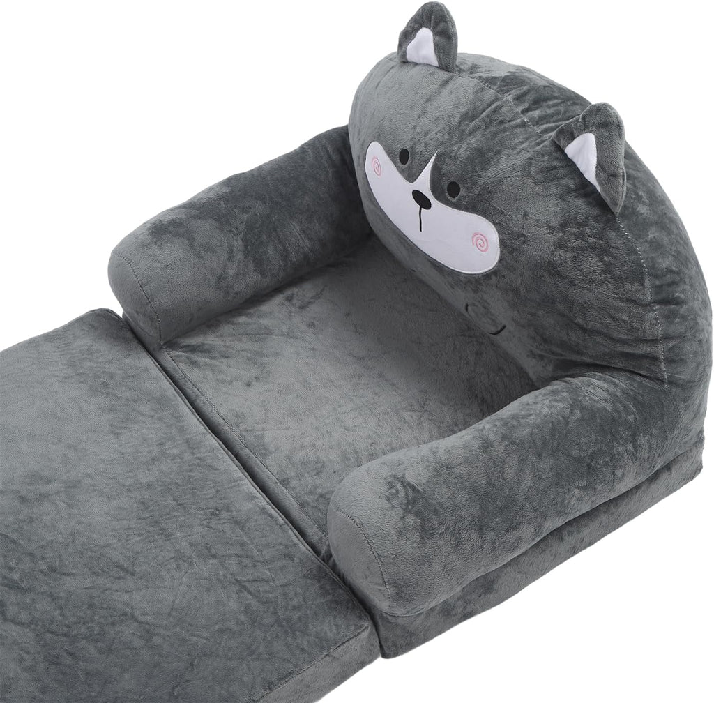 Baby Couch 2 in 1 Fold Out Kids Couch, Folding Out Toddler Chair, Soft Convertible Infant Seats Two Folds - Portable Design, Adorable Cartoon Animal, Ideal for Playroom and (Folding in thirds)