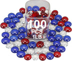 Mini Glass Gems for Vase,Mixed Colour Glass Stones Flat Bottom Marble Beads for Aquarium Fish Tank Planter Crafts Home Decorative Art Craft Vase Filler (Red Blue and Transparent, 1 Pound)