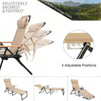 Foldable Chaise Lounge Chair Outdoor, 4-Position Reclining Outdoor Lounge Chairs with Wooden Armrest, Folding Sun Lounger with Removable Pillow for Garden Beach Patio Camp (Gray with Canopy)