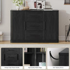 ONBRILL 47" Sideboard Buffet Cabinet with Storage and 3 Drawers, Large Buffet Cabinets with 2 Doors, Console Credenza, Modern Coffee Bar Table w/Adjustable Shelves for Dining Room, Living Room, Black