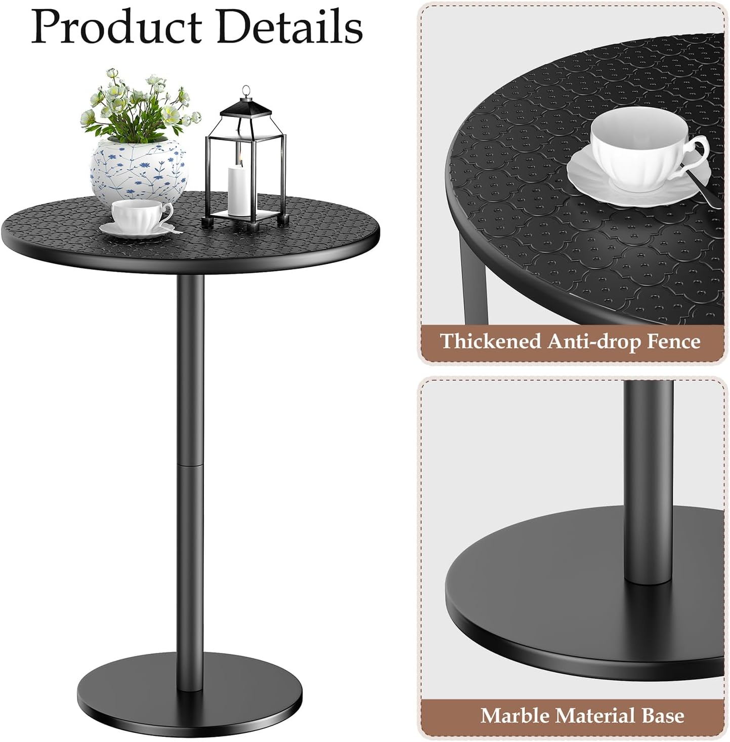 Small Round Side Table, Pedestal Accent End Table with Marble Base for Living Room, 15.8 x 15.8 x 21 Inches, Black