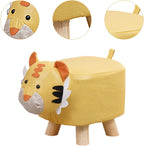 Cartoon Footstool Ottoman Animal Shaped Kids Stool Foot Stool Wooden Feet Cloth Fabric Comfortable Seating Suitable for Children Room Bedroom Nur, Yellow Tiger