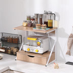 Kitchen Countertop nizer with 3 Tier Microwave Shelf Metal Frame Oven Rack Wood Stand with Drawer 2 Tier Storage and nization Solution for Home