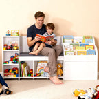 VEVOR Kids Reading Nook, Wooden Storage Bench with Backrest, Kids Bookshelf & Toy Organizer, Large Toy Box Chest for Playroom, Living Room or Entryway, Easy Assembly, 66.9 x 15.8 x 31.5 in, White