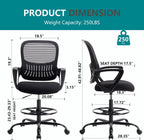 DUMOS Drafting Chair - Counter Height Adjustable Tall Office Desk Chair with Fixed Armrests and Comfortable Lumbar Support for Standing Desk, for Bedroom Livingroom, Black