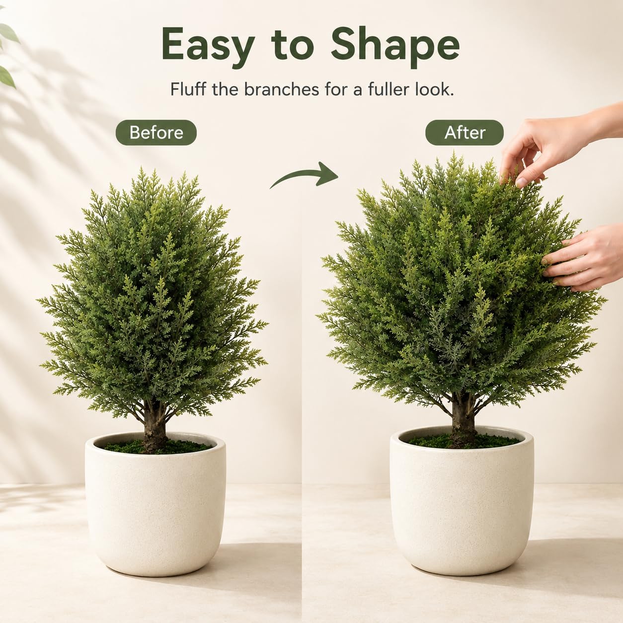 Artificial Outdoor Plants Topiary Cedar Trees 2 Pack Faux Trees Potted Bushes Shrubs UV Resistant - Realistic Artificial Plants Outdoor Dense Greenery Ball Tree for Front Porch Patio Garden