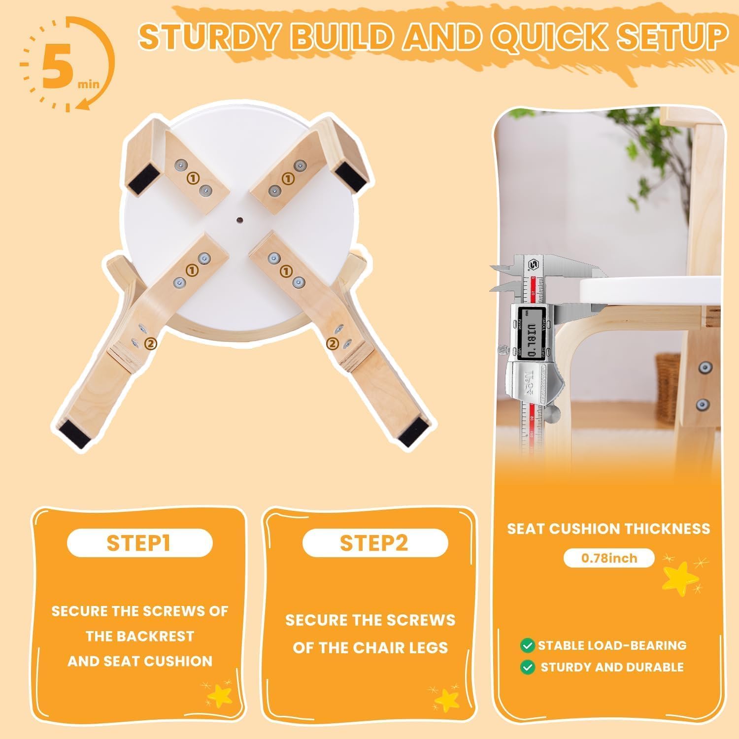 Swegrow Wooden Kids Chair, Toddler Chair for Table, Kids Stackable Chairs, Kid Wooden Furniture for Family/Playroom/Classroom（Set of 4-White）