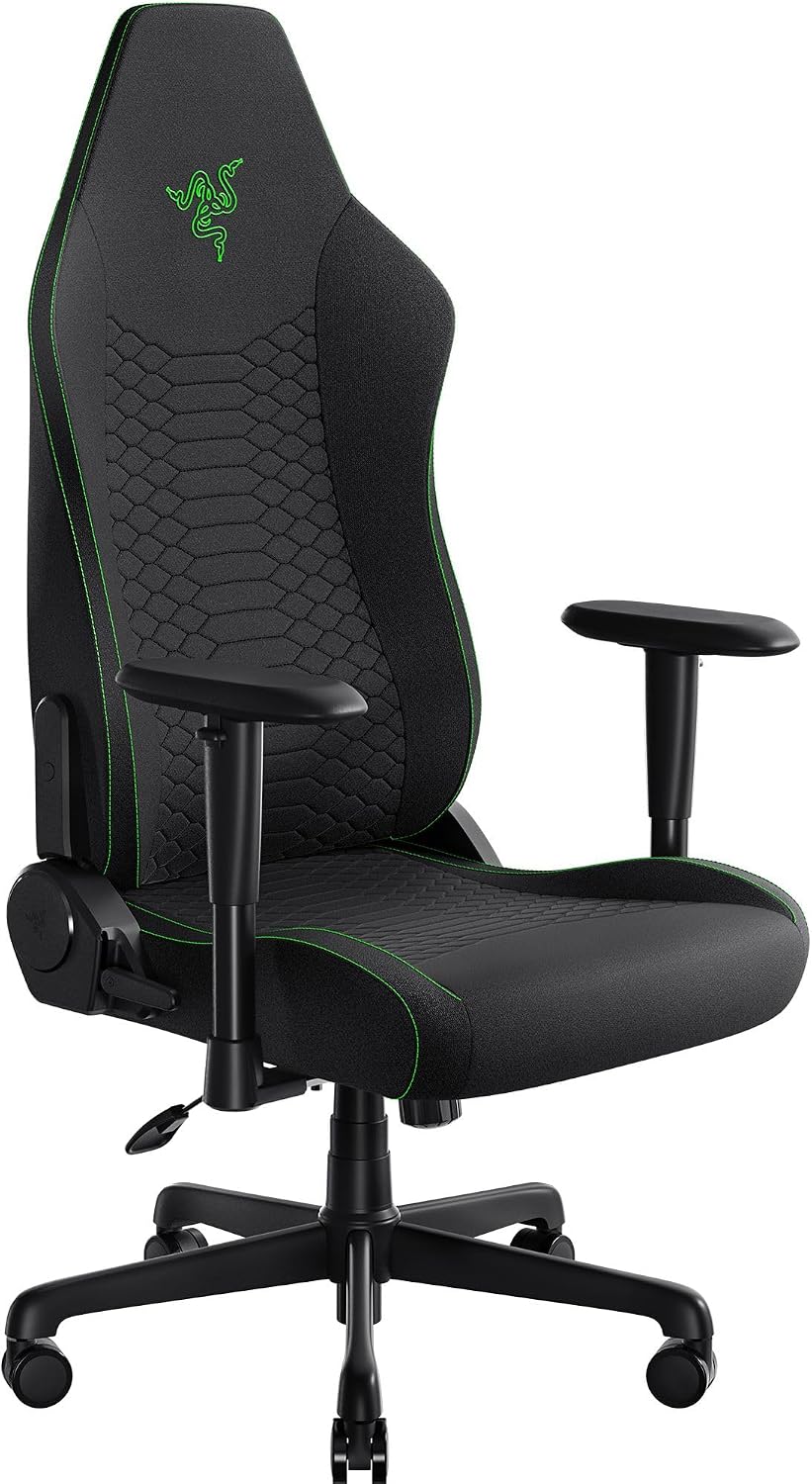 Razer Iskur V2 X Ergonomic Gaming Chair — Built-in Lumbar Support, Widened Seat Base, High-Density Foam Cushions, Adjustable 152° Recline, 2D Armrests, Plush Fabric Finish, PC Gaming — L33T Edition