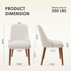 MALOL Dining Room Chair Set of 2, Upholstered Kitchen Chairs with Wood Legs, High-Back Padded Dining Chairs for Dining Room/Restaurant/Cafe, Beige