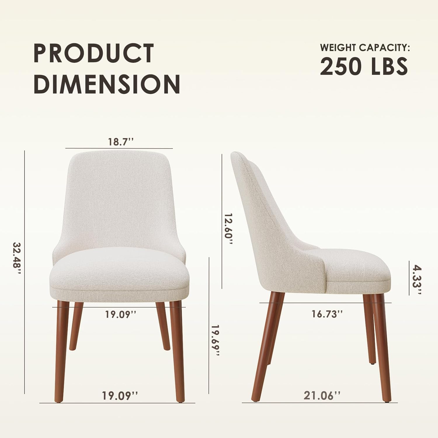 MALOL Dining Room Chair Set of 2, Upholstered Kitchen Chairs with Wood Legs, High-Back Padded Dining Chairs for Dining Room/Restaurant/Cafe, Beige