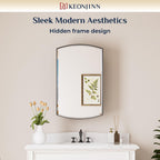 Keonjinn Black Medicine Cabinet with Mirror 20” x 30”, Metal Framed Wall Cabinet with Beveled Mirror, Surface Mount or Recessed Arched Medicine Cabinet for Bathroom,Bathroom Mirror with Storage
