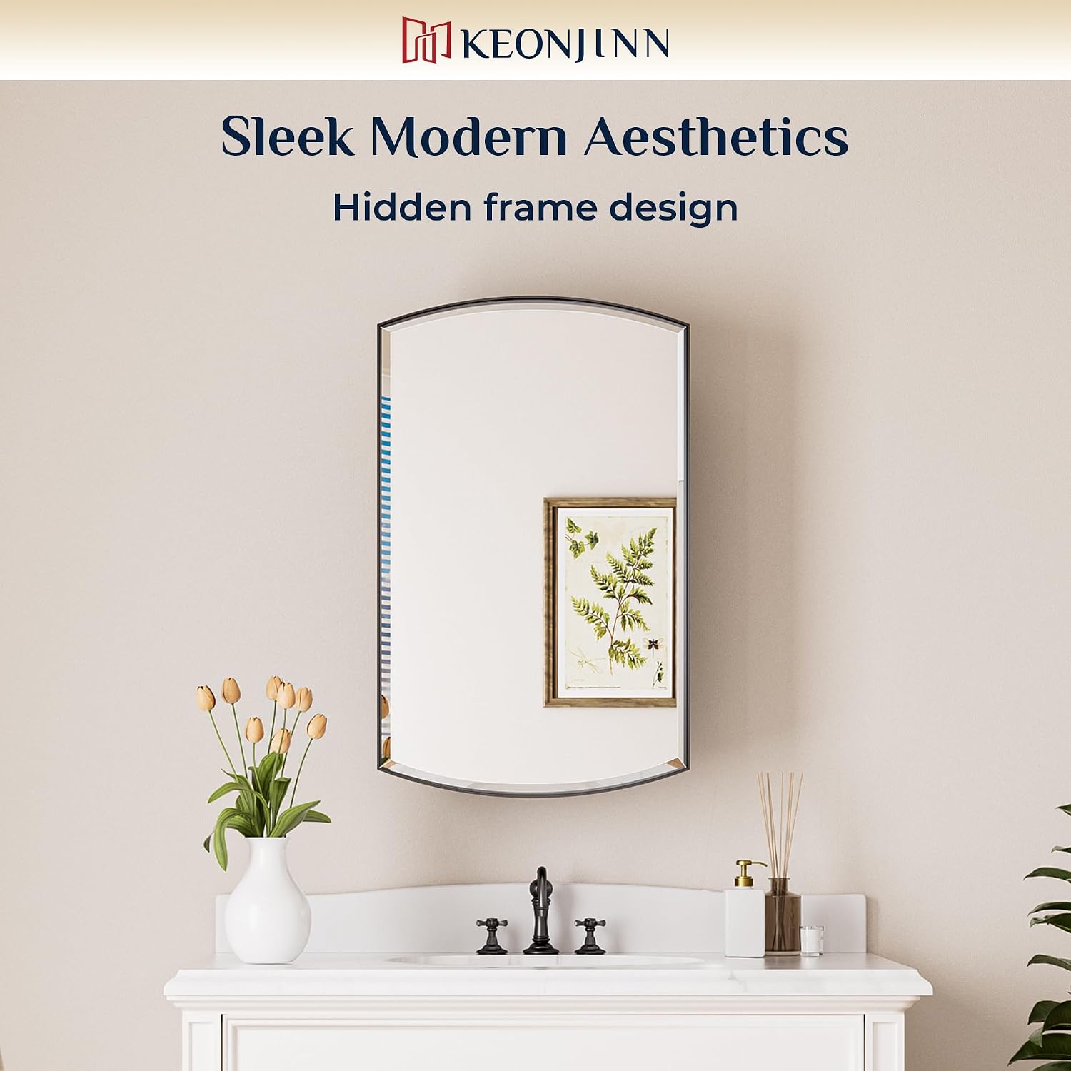 Keonjinn Black Medicine Cabinet with Mirror 20” x 30”, Metal Framed Wall Cabinet with Beveled Mirror, Surface Mount or Recessed Arched Medicine Cabinet for Bathroom,Bathroom Mirror with Storage