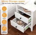 JSB Farmhouse Nightstand Set of 2 with 2 Drawers, Open Shelf for Bedroom | Night Stand, End Table,Bed Side, Side Table with Storage for Bedroom Kids Room Living Room, Holds 110 lbs,Sturdy, White
