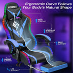 HOFFREE Gaming Chair with Massage and LED Lights Ergonomic Video Game Chairs with Footrest High Back Reclining Computer Chair with Adjustable Lumbar Support Blue and Black