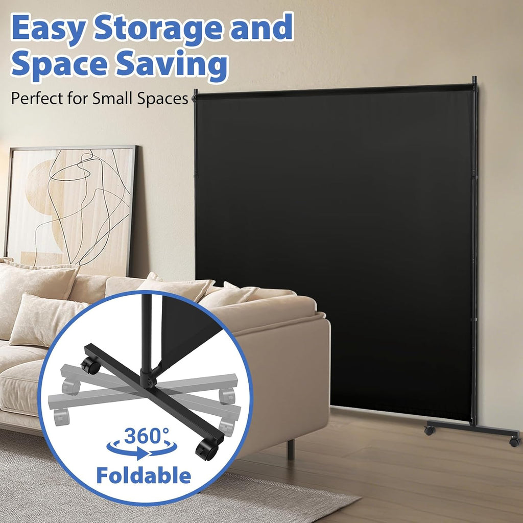 Large Single Panel Room Divider, 73" x 75" Freestanding Privacy Screen with Wheels, Thickened Fabric Partition Wall for Room Separation, Portable Room Separator for Indoor Office, Bedroom,Patio