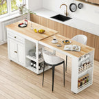 78"-49" Extendable Rolling Kitchen Island with Extended Dining Table, Mobile Kitchen Storage Islands with Storage Drawers, 2-Tier Storage Shelf, White