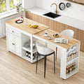 78"-49" Extendable Rolling Kitchen Island with Extended Dining Table, Mobile Kitchen Storage Islands with Storage Drawers, 2-Tier Storage Shelf, White