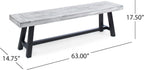 Light Grey Sandblast Finish Acacia Wood Dining Bench with Black Rustic Metal Finish Frame