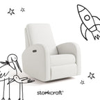 Storkcraft Santa Monica Power Recliner Swivel Glider (Ivory Basketweave) – Effortless Electronic Power Recline, USB-A & USB-C Charger