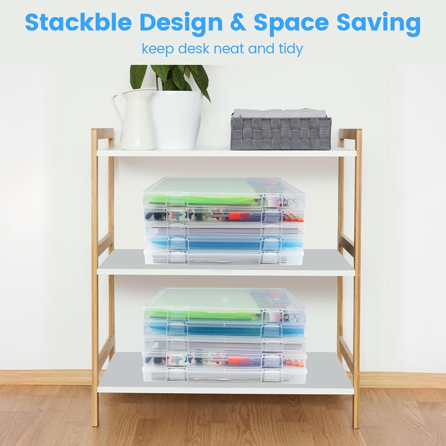 OUPSAUI 12x12'' Scrapbook Paper Storage, 5 Pack Board Game Storages, Stackable Paper Storage for Magazine, Art Supplies, Files, Photo, Vinyls, Crafts