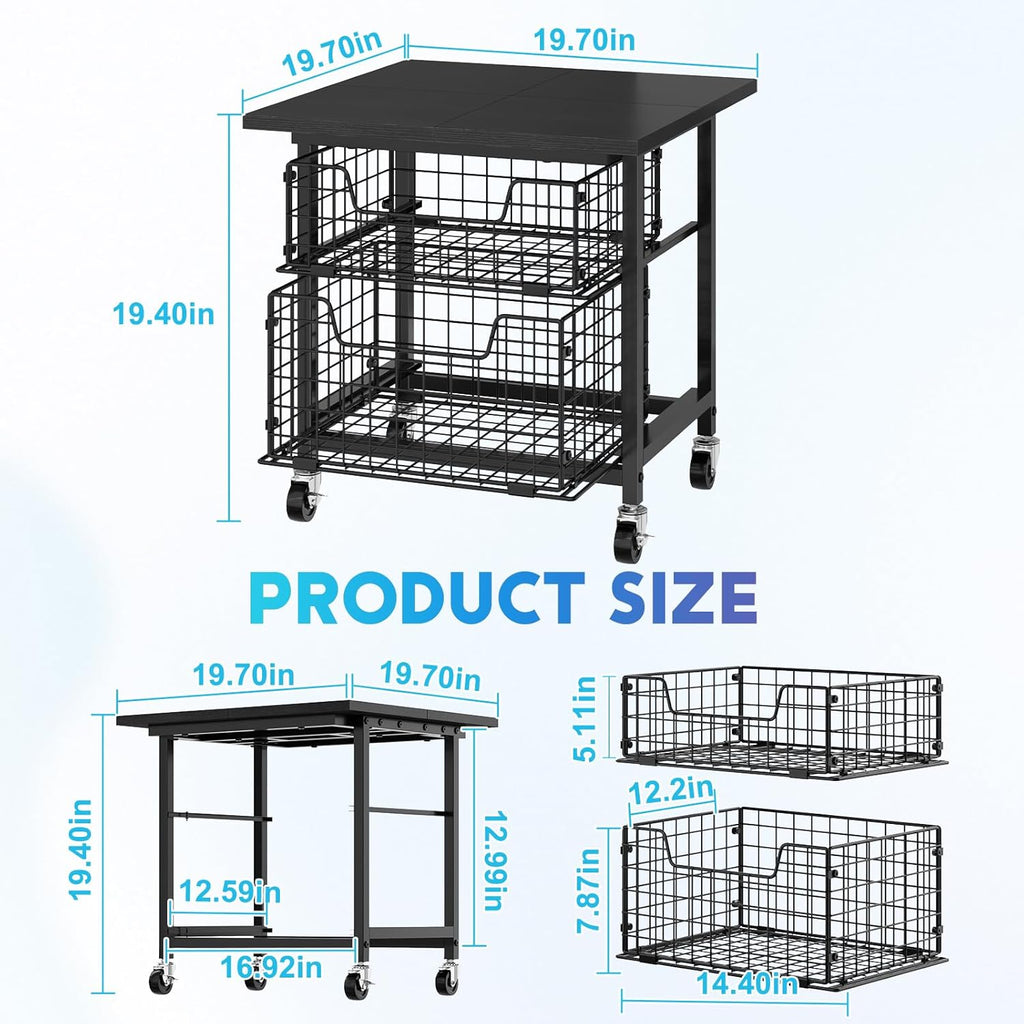 Mini Fridge Stand with Storage, Small Refrigerator Stand with 2 Drawers, Mini Fridge Shelf Cabinet-Max Load 300 LBS Heavy Microwave Stand Mini Fridge Cart for Dorm, Apartment, Kitchen (Black)