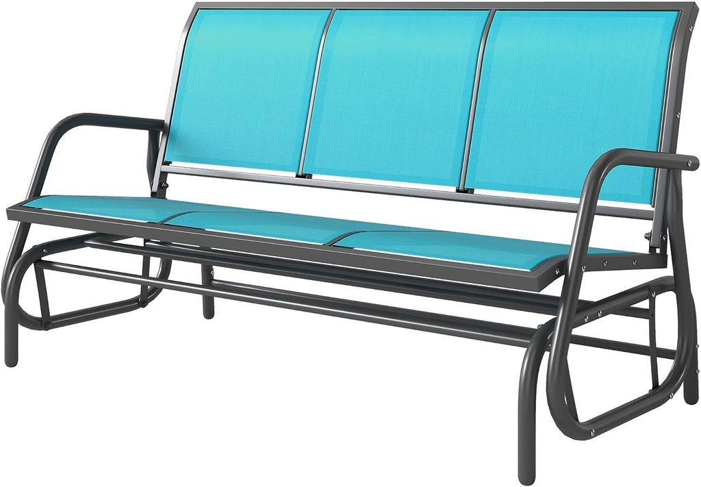 3-Person Outdoor Glider Bench – 660lb Weight Capacity, 57.9x27.6x33.5in Dimensions, Mesh Seat & Back, Blue Metal Construction