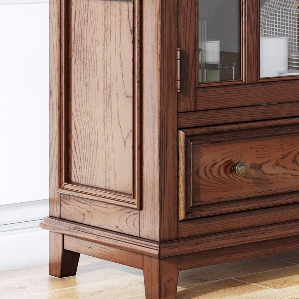 Entryway Cabinet Countryside Solid Wood Dining Sideboard Wine Cabinet Living Room Restaurant Glass Ash Wood Retro Simple Sideboard Storage Cabinet