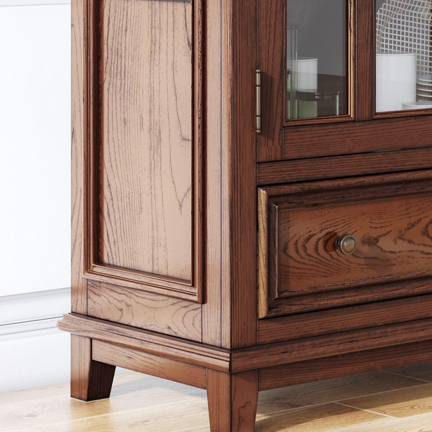 Entryway Cabinet Countryside Solid Wood Dining Sideboard Wine Cabinet Living Room Restaurant Glass Ash Wood Retro Simple Sideboard Storage Cabinet