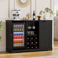 Coffee Bar Cabinet with Fridge (Fridge Included), Fluted Wine Bar Cabinet with Wine Rack and Glass Holder, Buffet Sideboard Table Liquor Cabinet with Drawer & Storage, Home Bar, Black